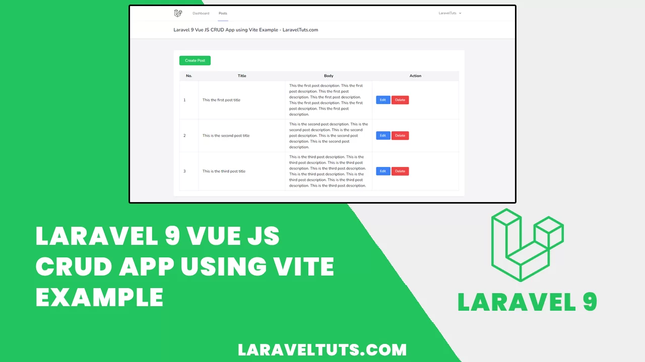 Laravel 9 Vue JS CRUD App using Vite Example