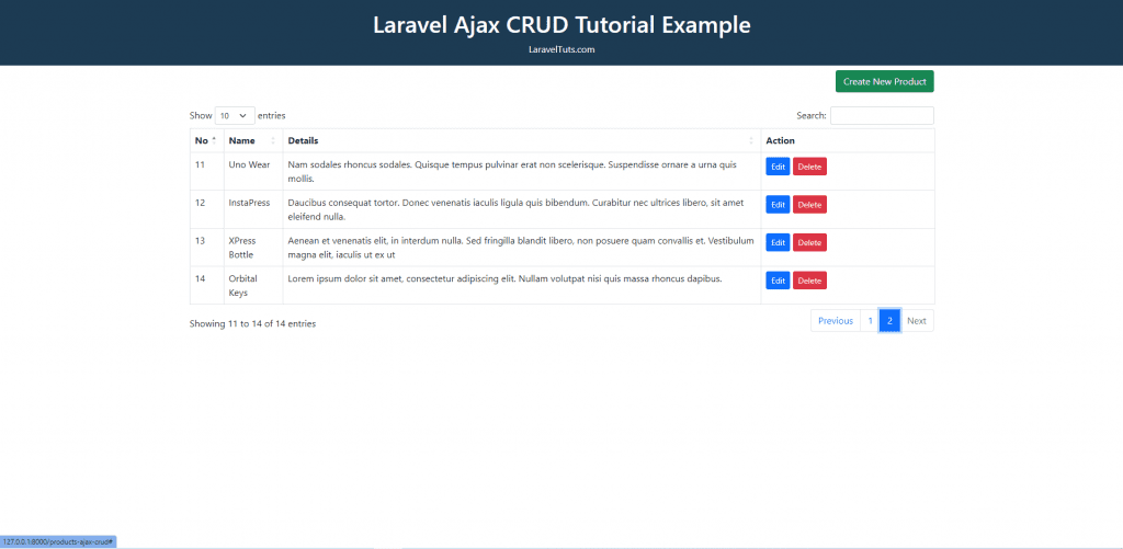 Previews Products Pagination - Create Ajax CRUD Laravel 9 Application Example