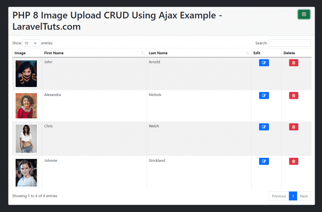 Lists - PHP 8 Image Upload CRUD Using Ajax Example